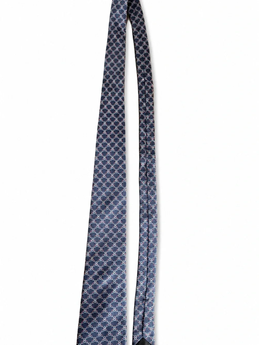 Saks Fifth Avenue Men’s Silk Tie Navy Red Geometric Made in USA